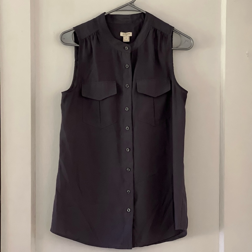 J Crew medium grey button front sleeveless blouse